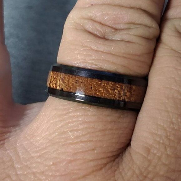 Men's Wedding Band Ring With Koa Wood Inlay - Koa Wood Inlay Wedding Ring - Picture 2 of 8